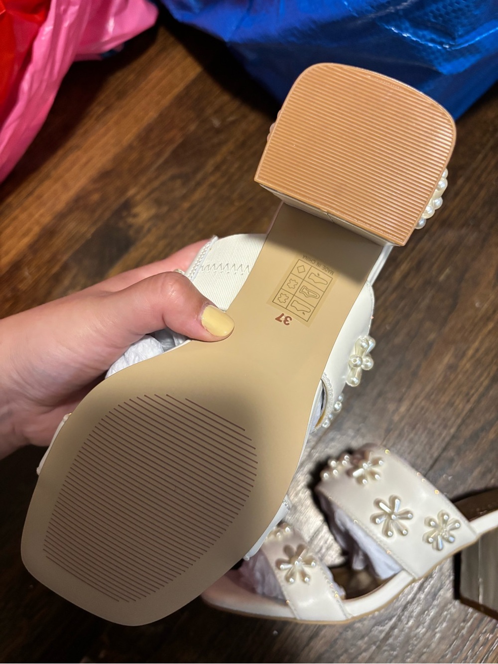 Forever Soles, Floral Pearl-Embellished Block Heel Sandals, Size 37 - Picture 4 of 7